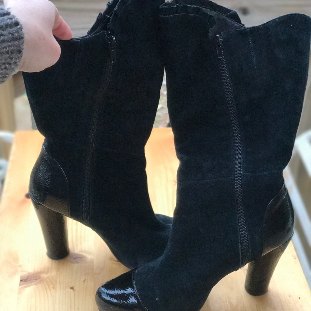 Black Leather High Heel Boots with Button Detail Size 7.5 - Picture 5 of 5